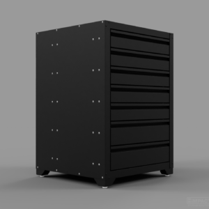Side view of seven drawer base cabinet