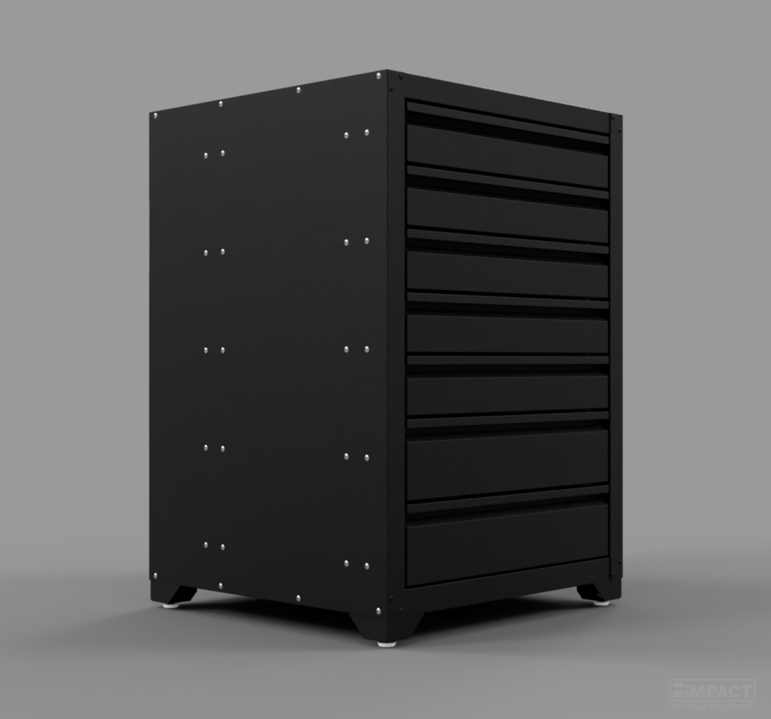 Side view of seven drawer base cabinet